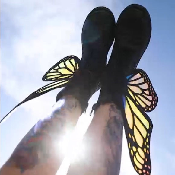 Butterfly Boots Glitter Rave Burning Man EDC Black - Picture 6 of 7